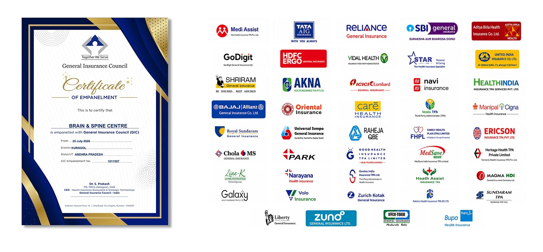 BRAIN & SPINE CENTRE Cashless and TPA Insurances Banner