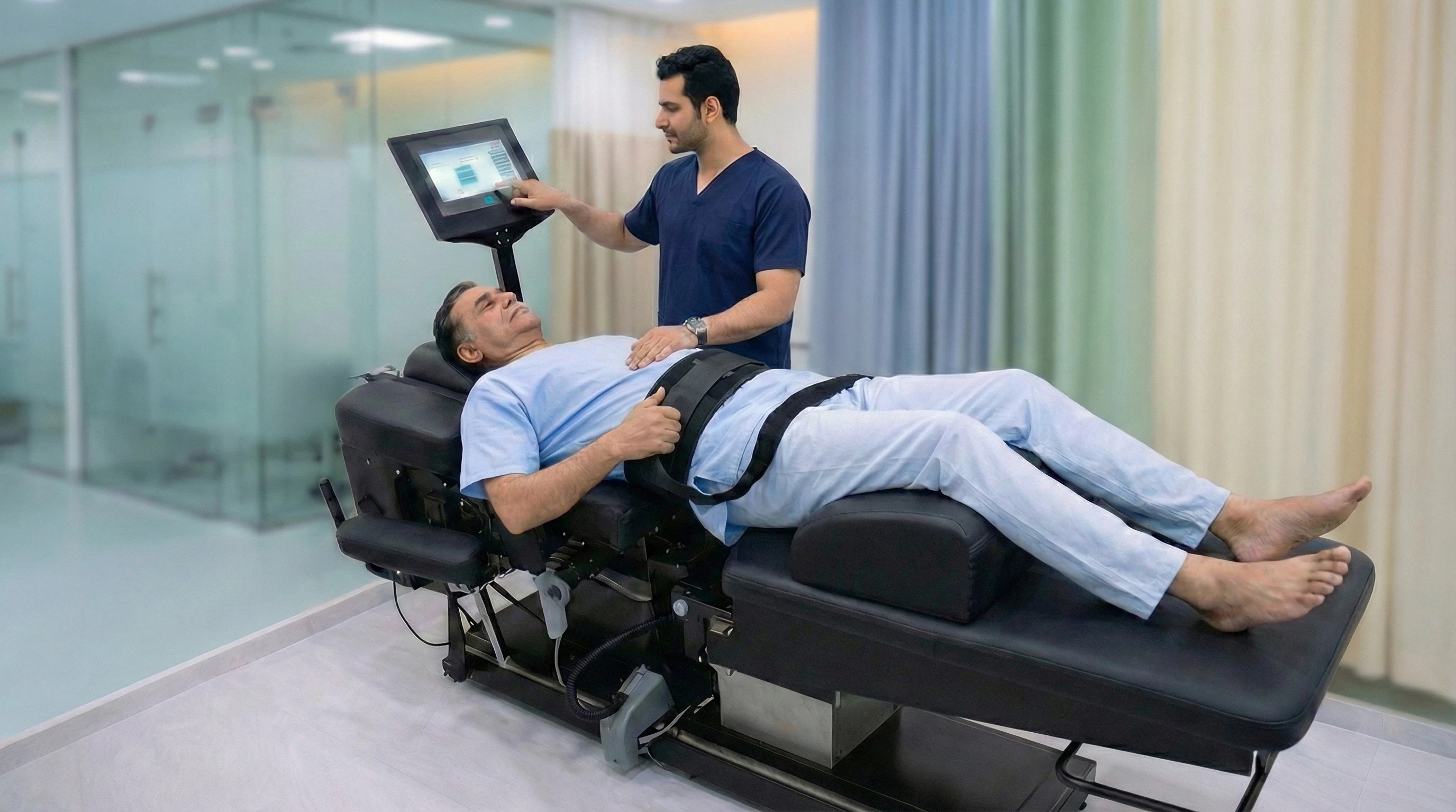 Advanced computer-controlled robotic spinal decompression therapy for slip disc, sciatica, and chronic back pain at Wellnest Physio & Rehabilitation Centre in Kurnool.